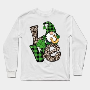 Love St Patricks Day Gnome Leopard Shamrock Long Sleeve T-Shirt